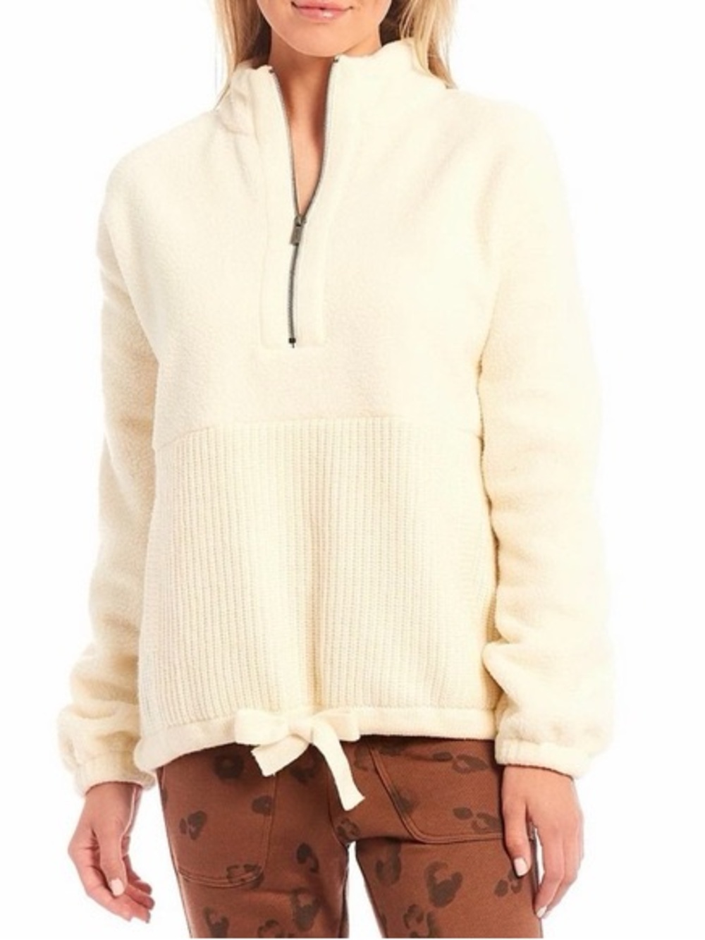 Splendid Cream Sherpa Half-Zip Cowl Pullover